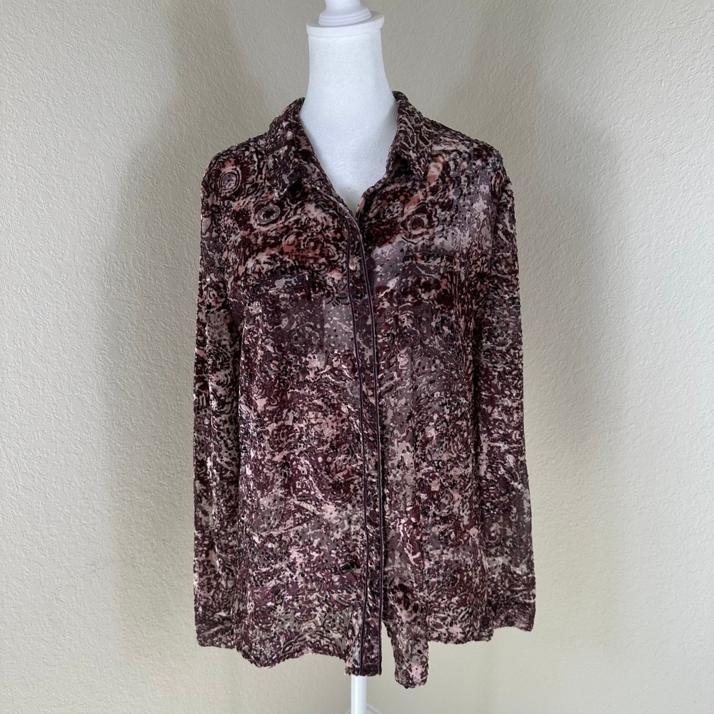 Hinge Burnout Velvet Blouse Women Medium Plum Sheer Boho Whimsigoth